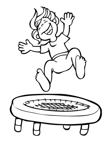 Kid Jumping On The Trampoline Coloring Page   Supercoloring Com