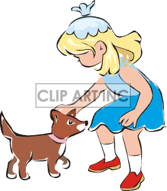 Little Girl Petting A Puppy