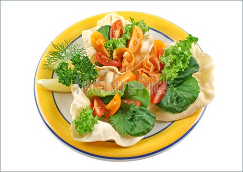 Papadums With A Red And Yellow Tomato Salad With Dill And Lemon