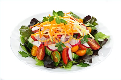 Picture Of Plate Of Healthy Green Garden Salad With Fresh Vegetables    
