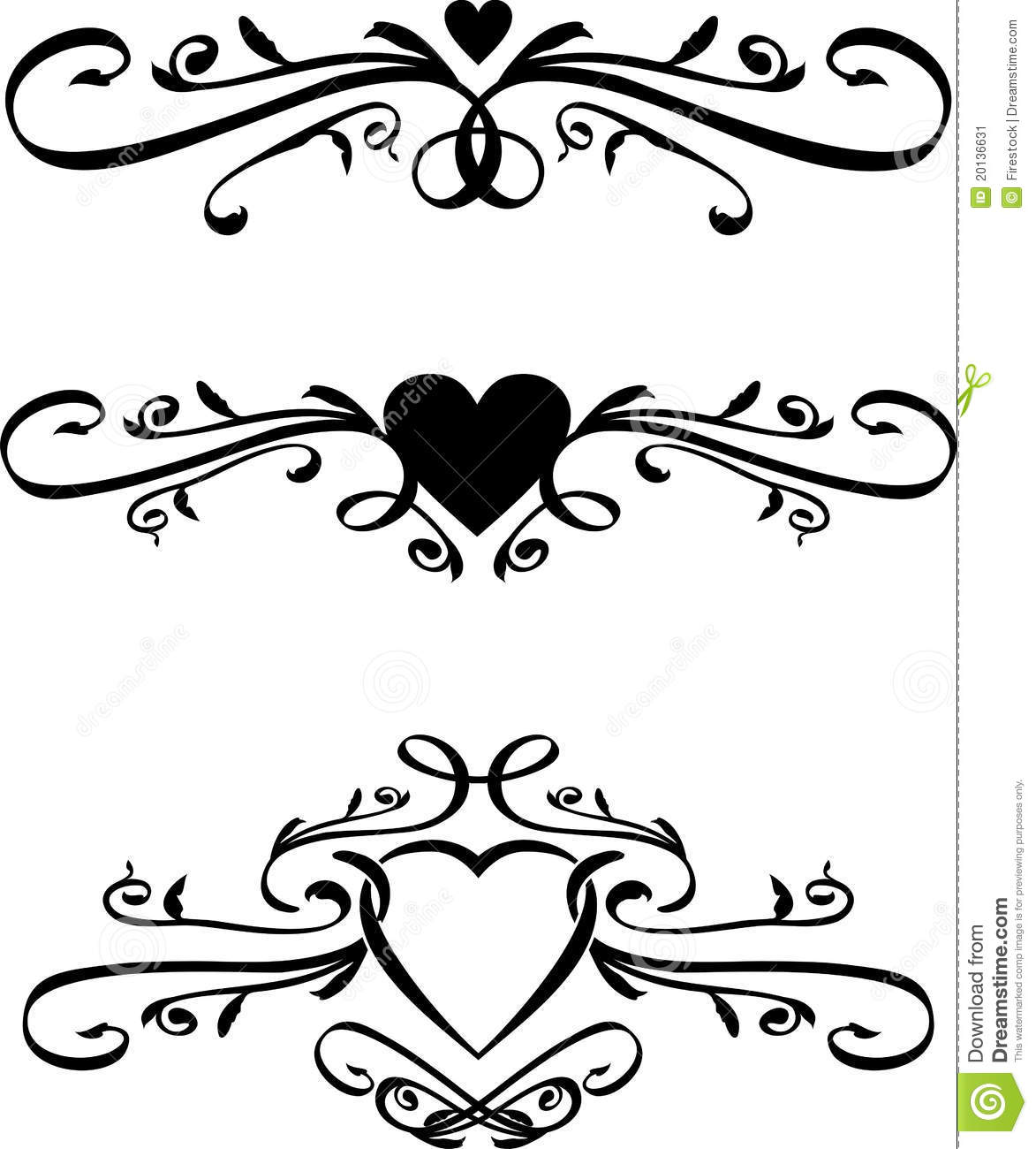 Set Of 3 Ornate Vector Heart Scrolls  Have A Vintage Flair 
