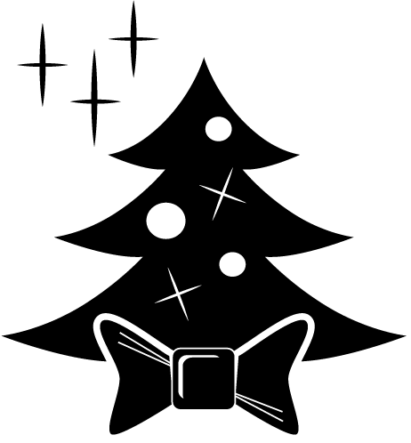 This Black And White Image Depicts A Christmas Tree Decorated With