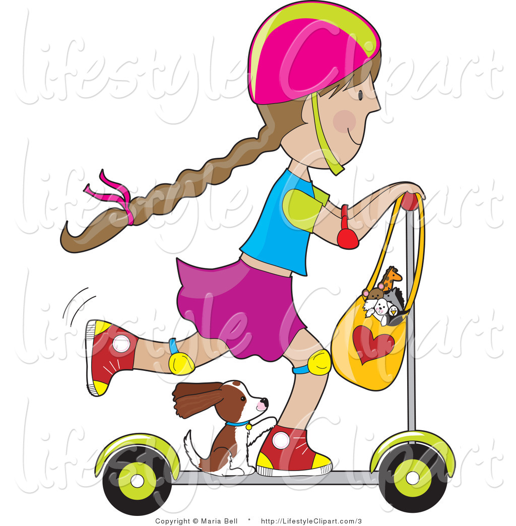 Vector Clipart Of A Puppy And Girl On A Scooter   Royalty Free By