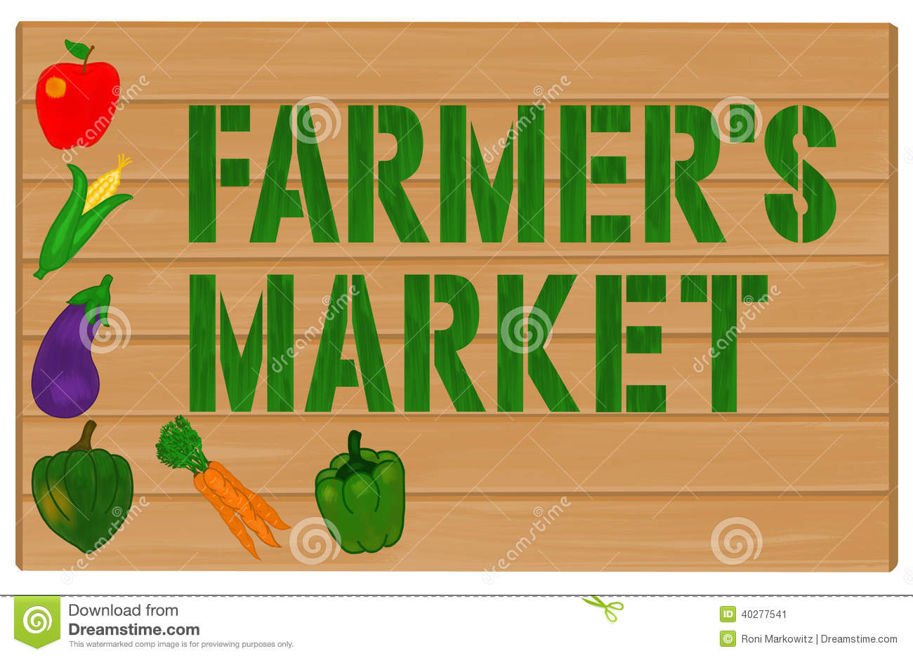 Vegetables And Farmers Market Painted On Wood Sign Stock Illustration