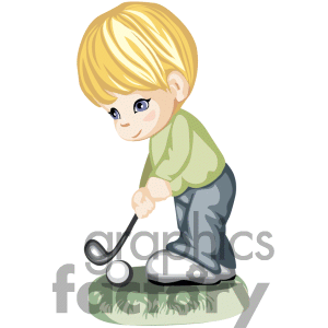Blonde Haired Boy Hitting A Golf Ball With A Golf Club
