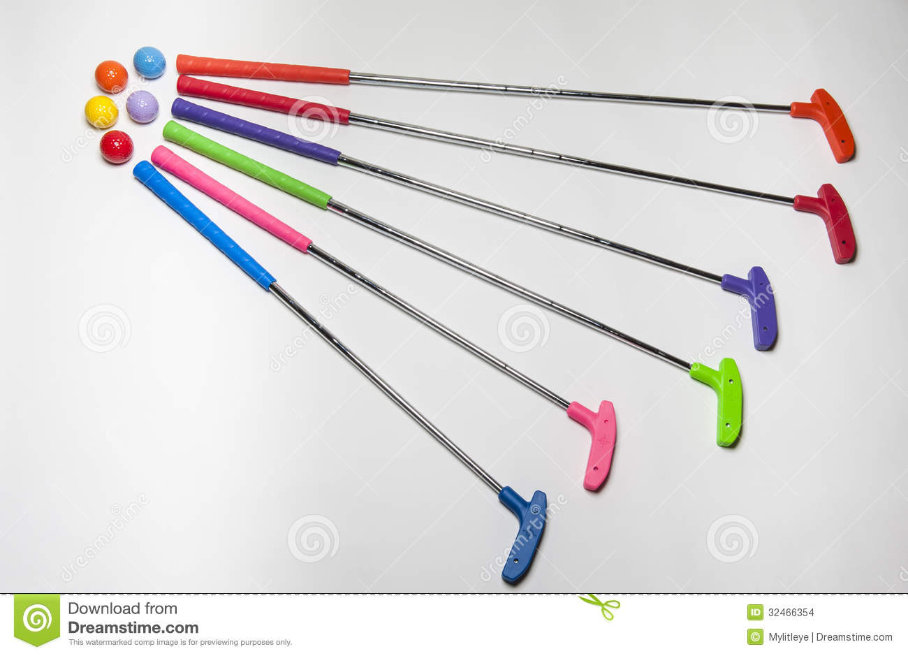 Brightly Colored Mini Golf Clubs And Balls Stock Images   Image