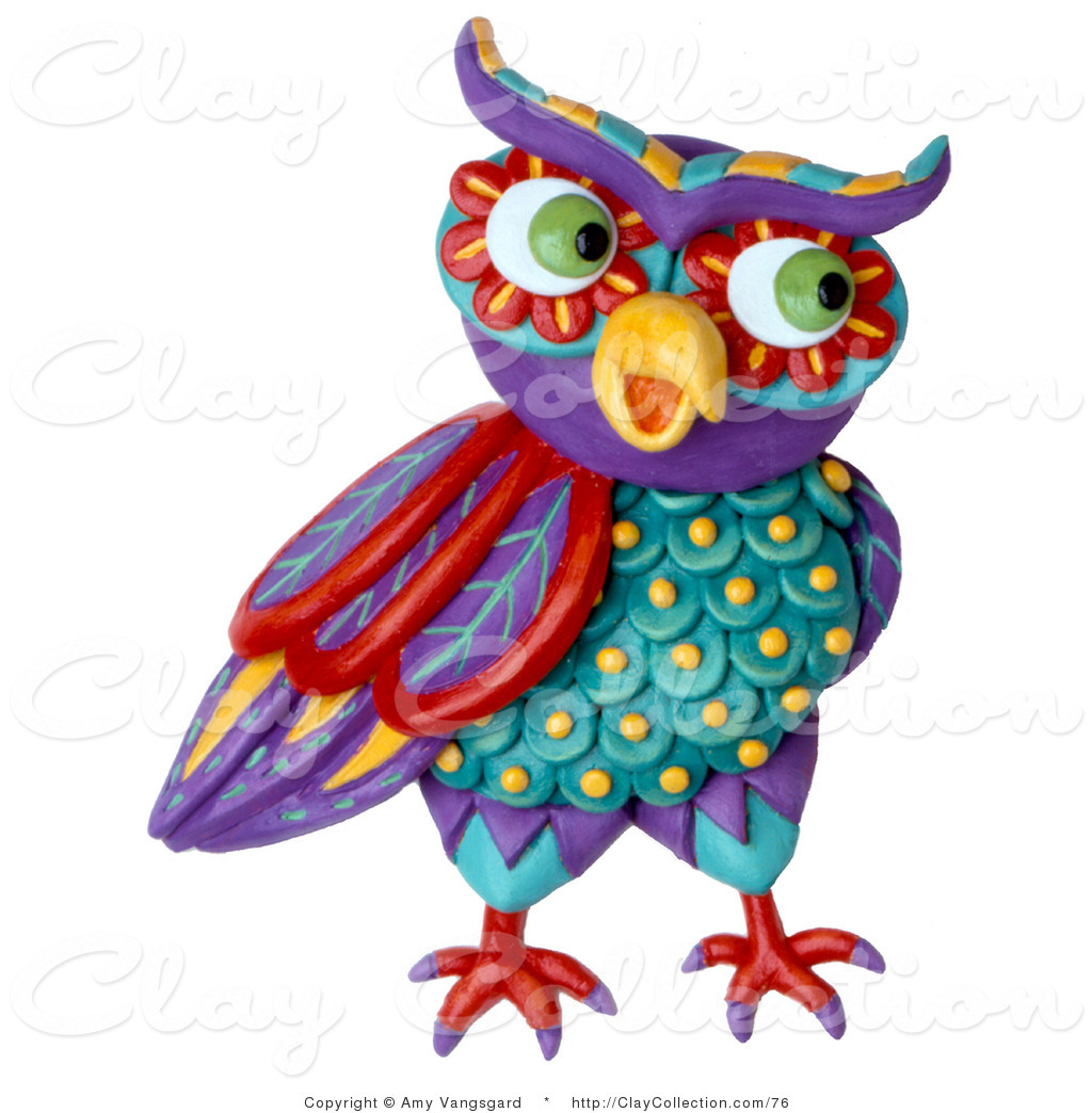 Clay Illustration Of A 3d Green Eyed Decorative Owl Looking Right By