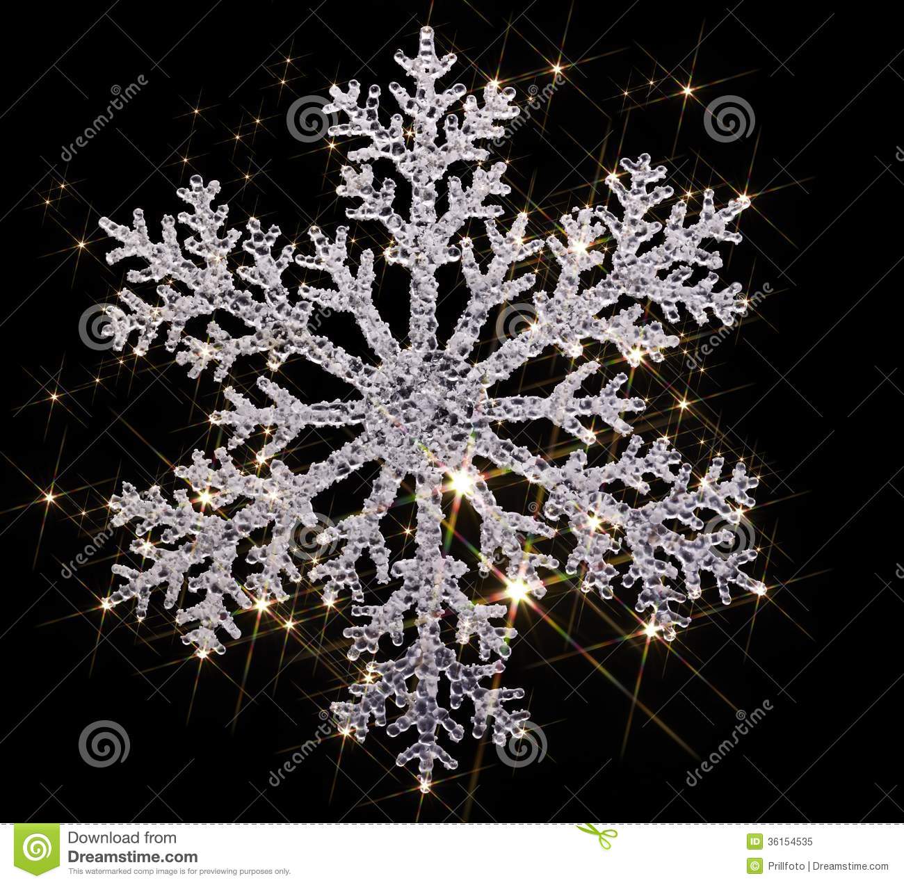 Clear Snowflake With Lots Of Twinkling Light Effects In Black Back