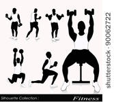 Editable Vector Silhouettes Of People Exercising In The Gym