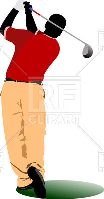 Golfer Hitting Ball With Iron Club   Colored Silhouette 55550