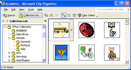 Microsoft Clip Organizer Window