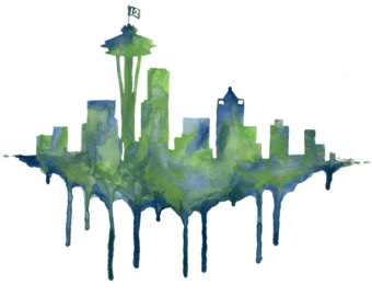 Seattle Skyline  12th Man  Seattle Seahawks Print