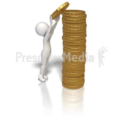 Stick Figure Stacking Gold Coins Presentation Clipart
