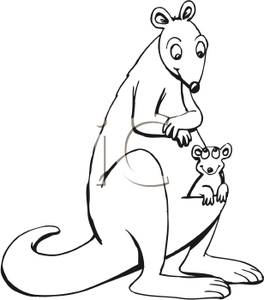 Black And White Kangaroo And Joey   Royalty Free Clipart Picture