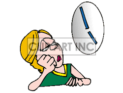 Cartoon Bored Woman Watching A Clock