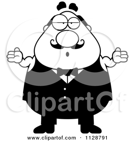 Cartoon Clipart Of A Black And White Careless Shrugging Chubby Male