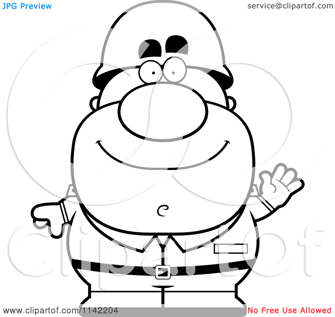 Cartoon Clipart Of A Black And White Waving Male Army Soldier   Vector