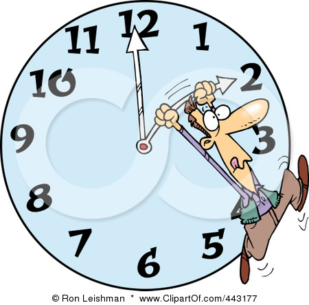 Clip Art Illustration Of A Cartoon Man On A Daylight Savings Clock Jpg