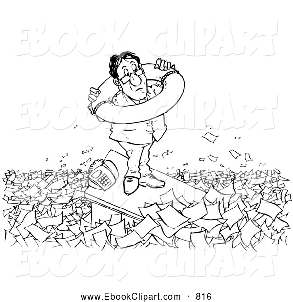 Clip Art Of An Overwhelmed Businessman With A Life Ring Standing On