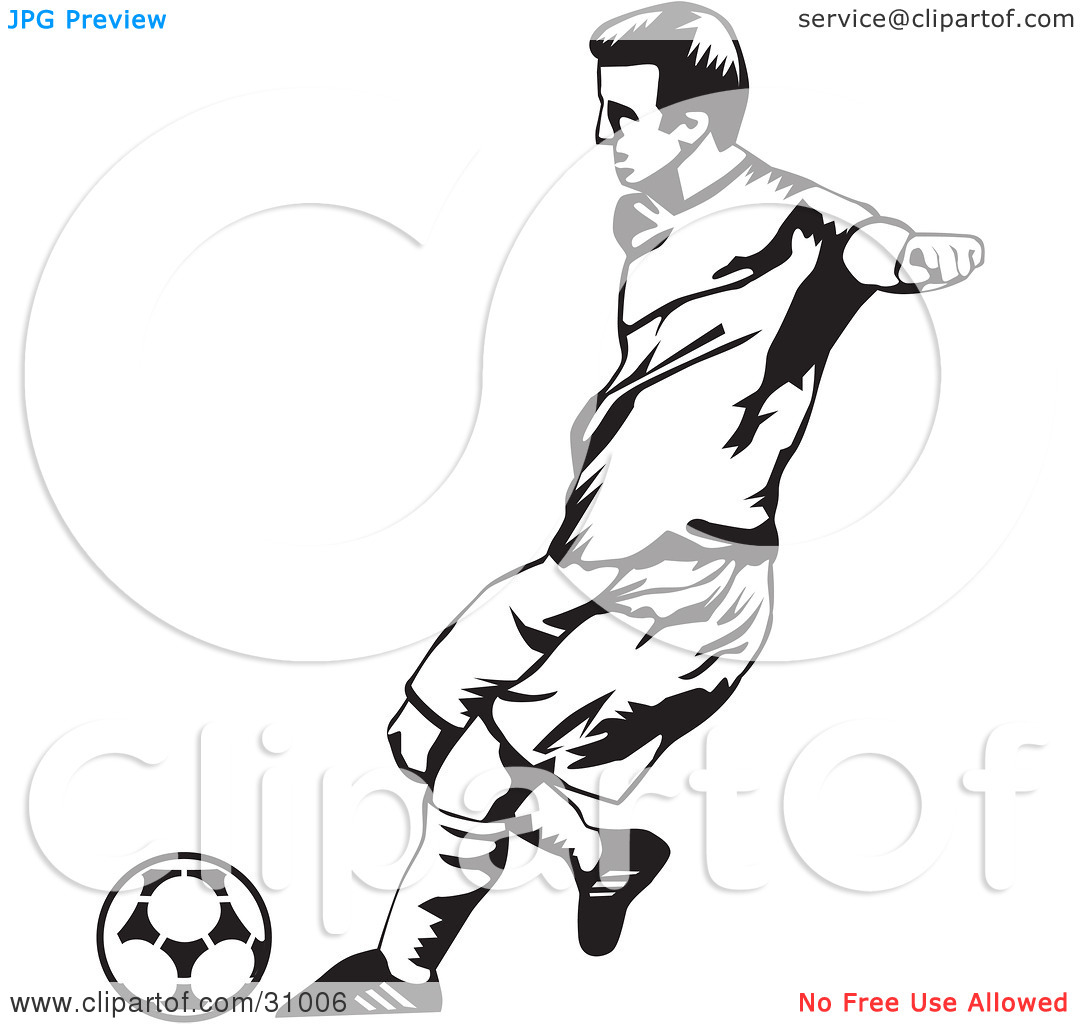 Clipart Illustration Of A Black And White Male Soccer Player Kicking A