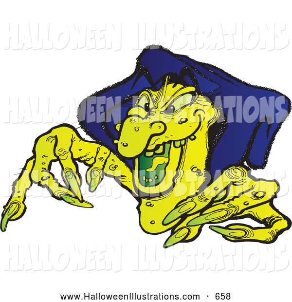Halloween Clip Art Of A Hideous Ugly Green Warty Witch In A Blue Hat