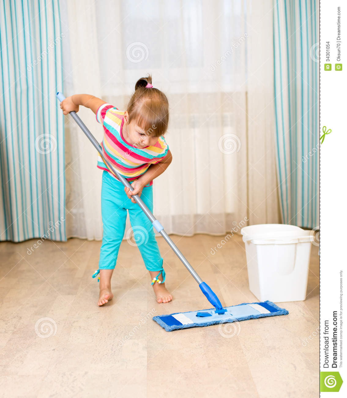 Kid Girl With Mop Stock Images   Image  34301054