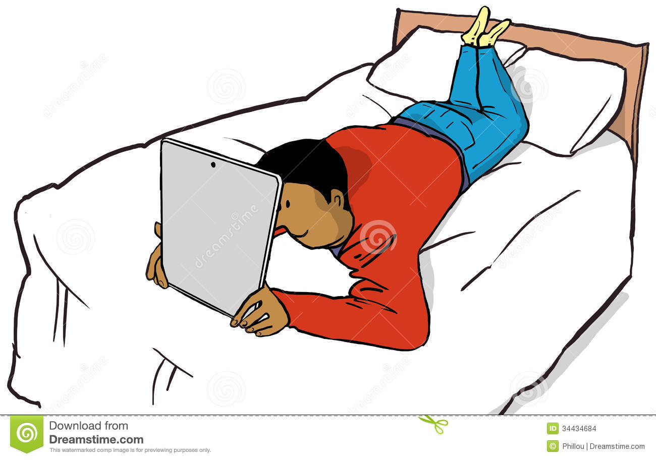 Kid Ipad Clipart Watching Ipad Young Man Bed 34434684 Jpg