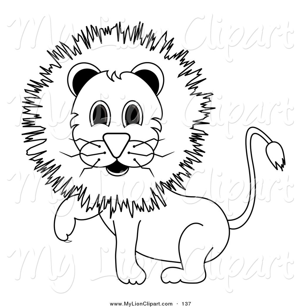 Larger Preview  Clipart Of A Black And White Outlined Male Lion