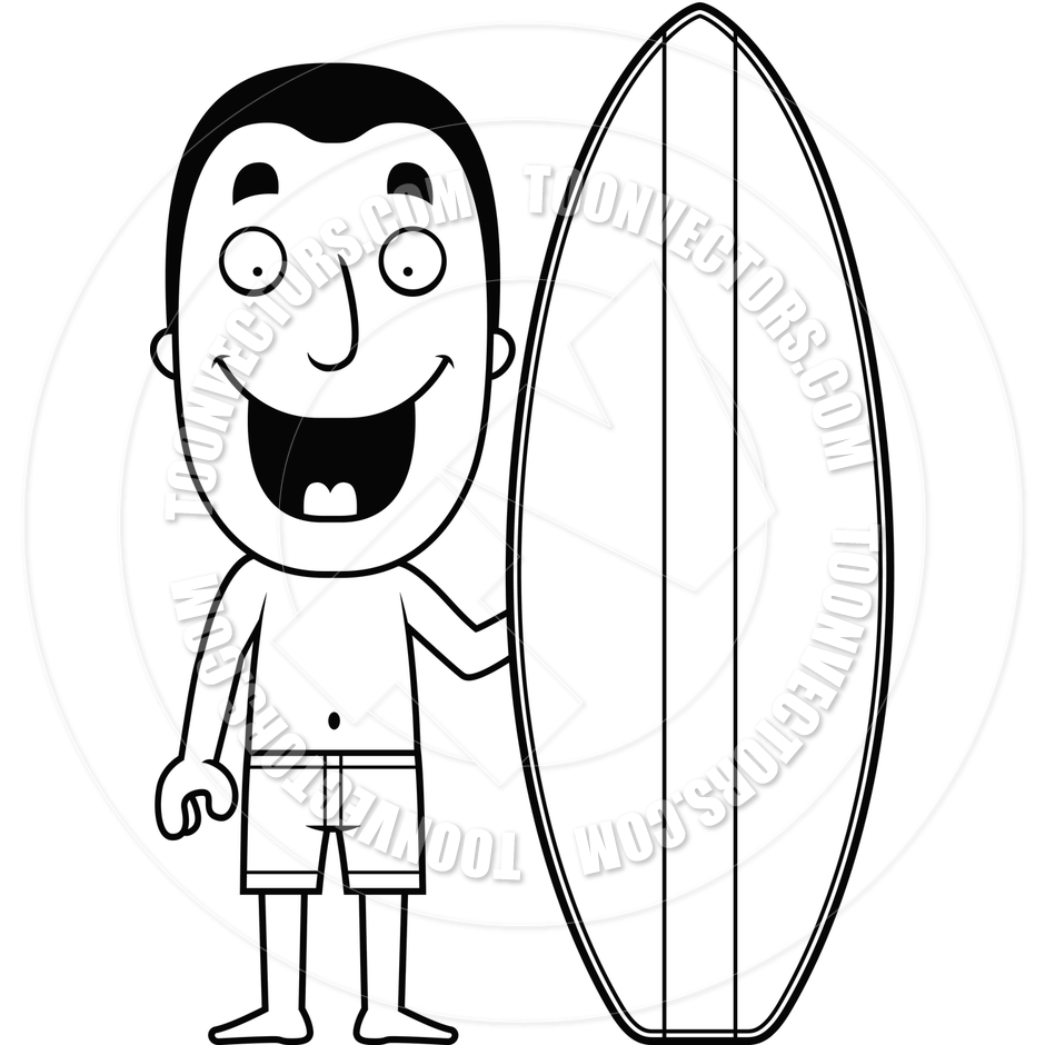 Man Surfboard  Black And White Line Art