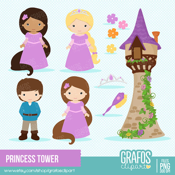 Princess Tower   Digital Clipart Set Princess Clipart Fairytale