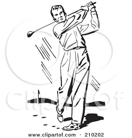Retro Black And White Male Golfer By Bestvector