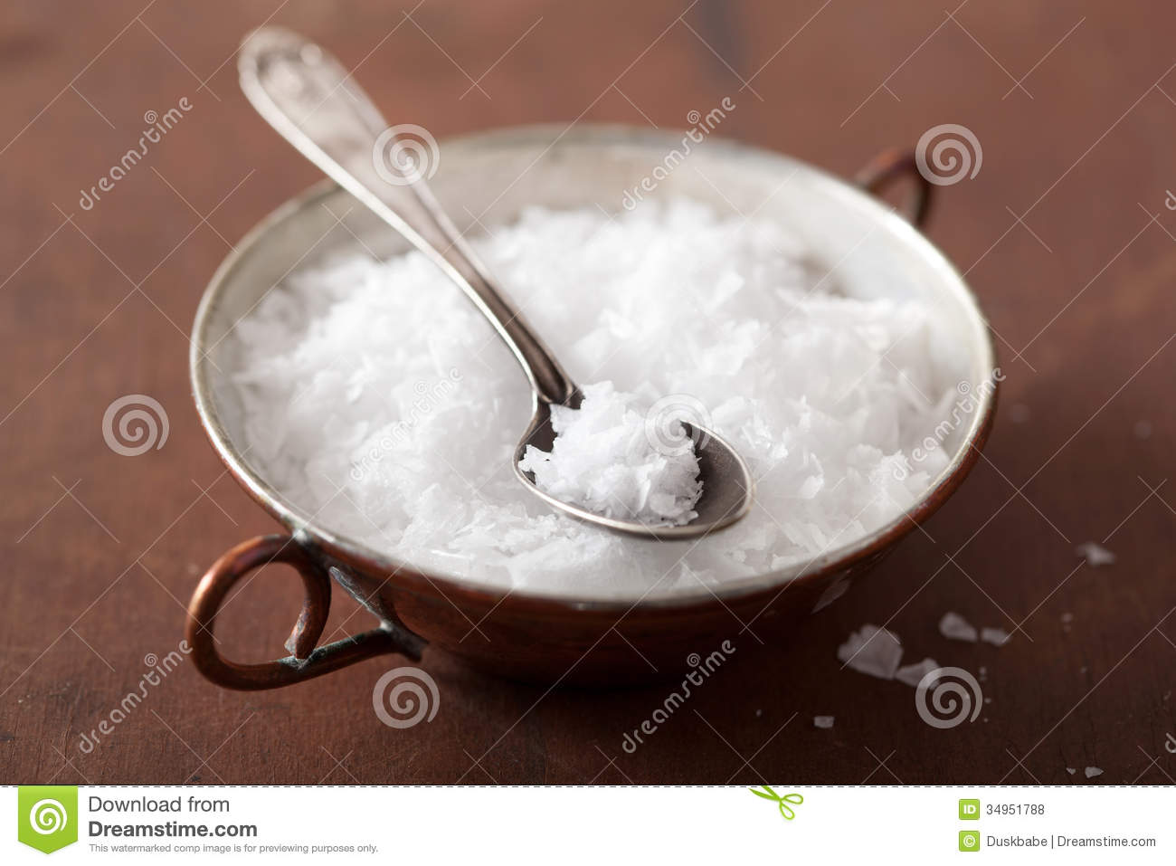 Sea Salt In Vintage Bowl And Spoon Royalty Free Stock Photos   Image