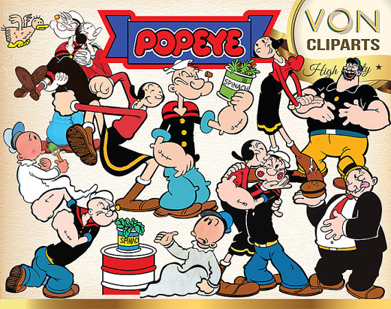 64 Popeye The Sailor Man Clipart Png Digital Graphic Image Popeye    