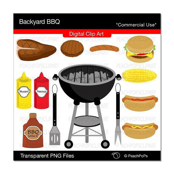 Barbeque Clip Art Barbecue Digital Clipart Grilling Holiday   Backyard    