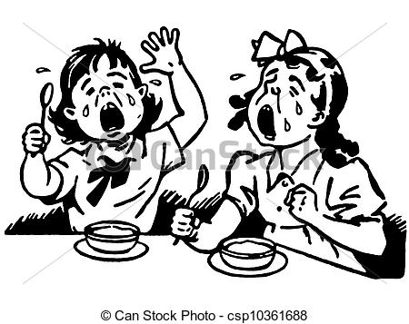 Black And White Version Of Two Young Girls At A Dinner Table Both    