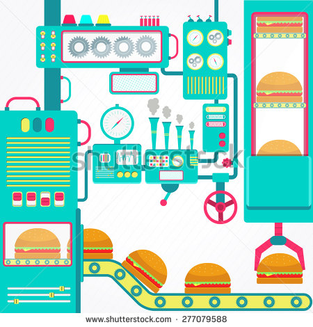 Burgers Factory  Colorful Factory Of Hamburger With Cute Machines    
