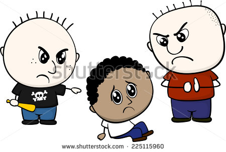Cartoon Illustration Of Two Childs Bullying And Teasing Little Brown