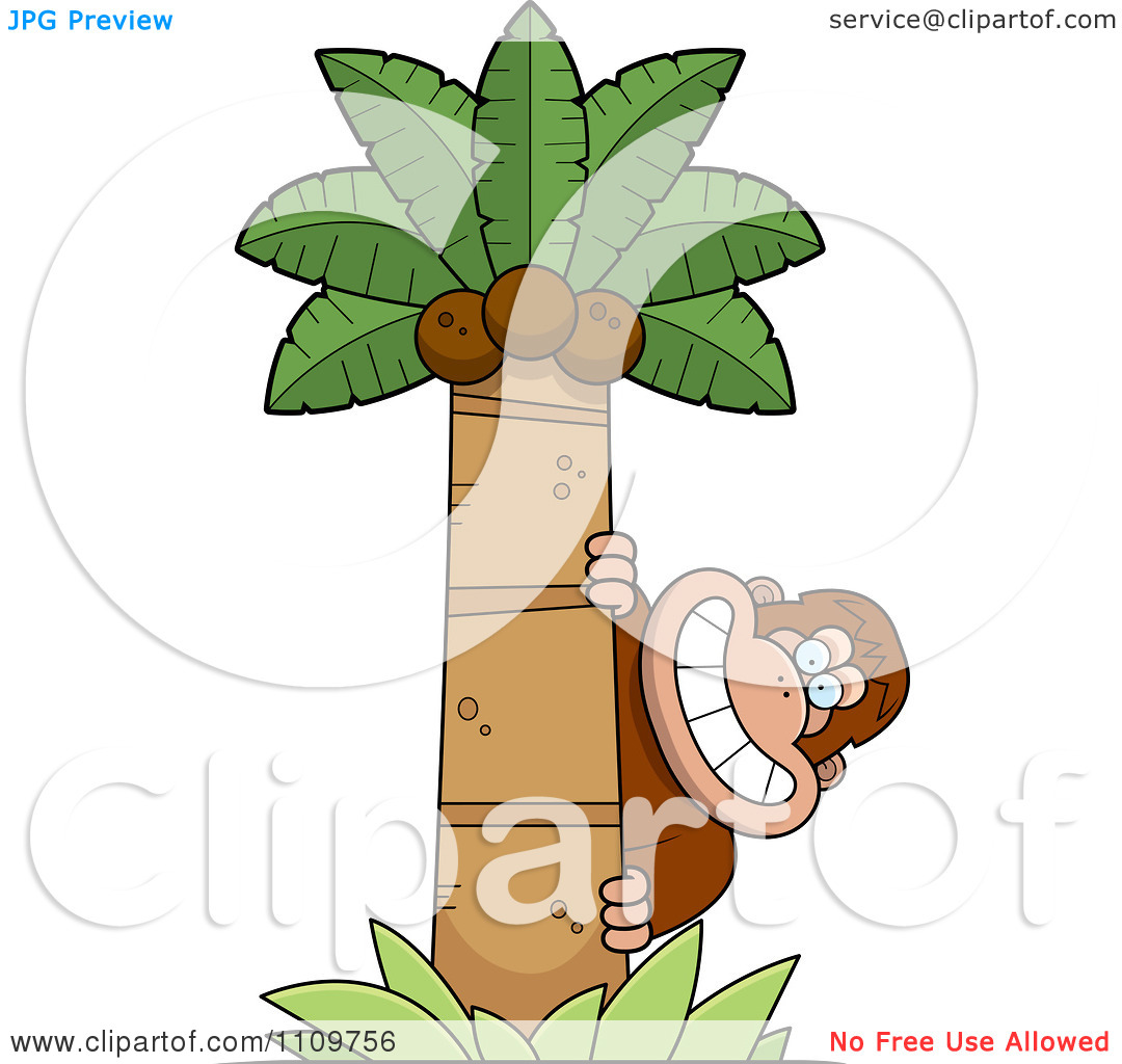 Clipart Bigfoot Sasquatch Behind A Coconut Palm Tree   Royalty Free    