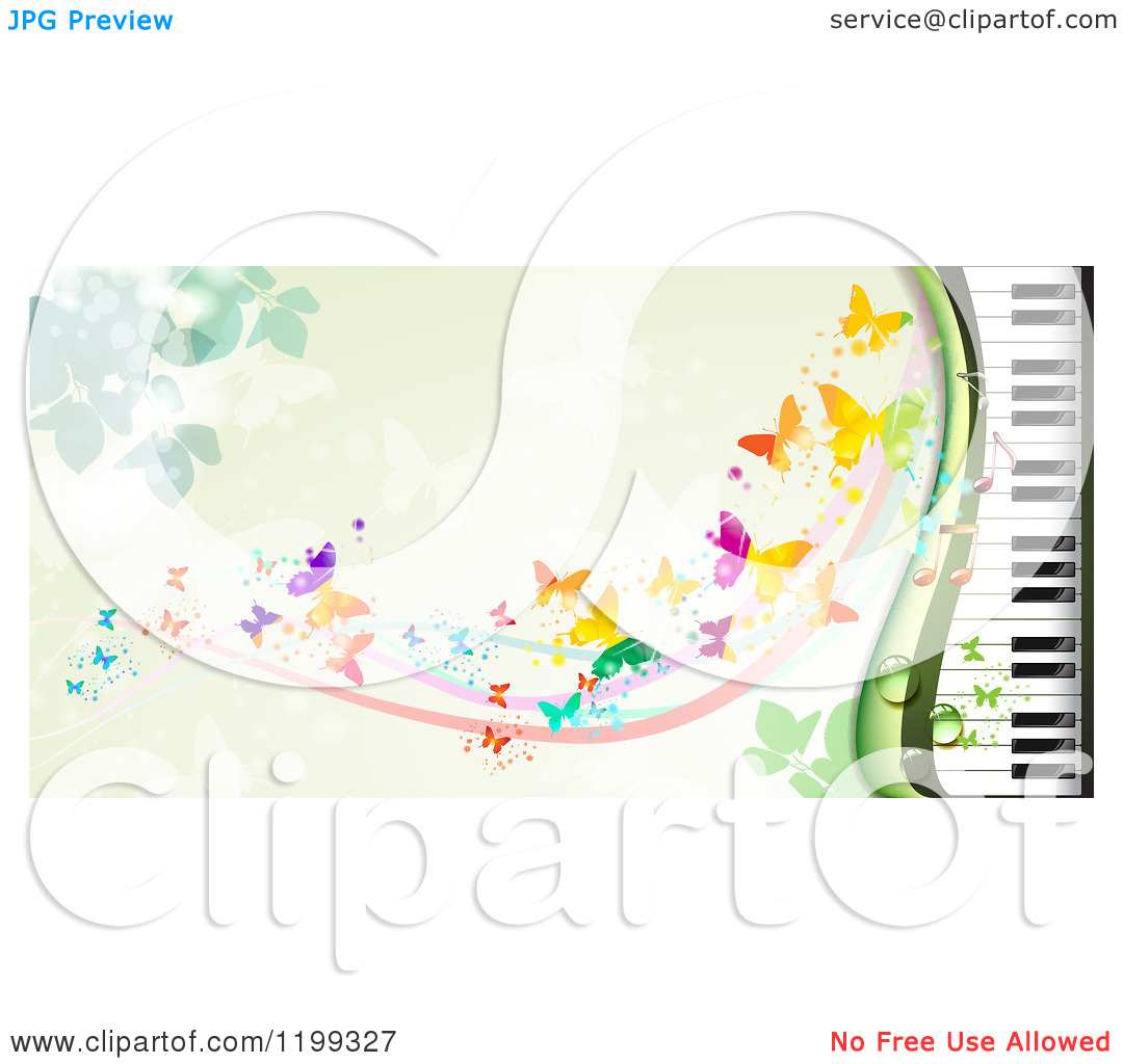 Clipart Of A Background Of Butterflies Over Green With A Piano