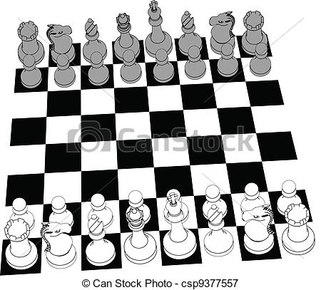 Complete Black And White 3d Chess Set Game Pieces And Checker Board As