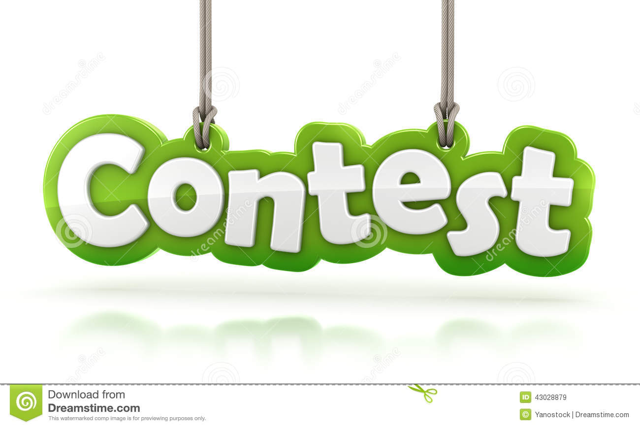 Contest Green Word Text Hanging On White Background With Clipping Path
