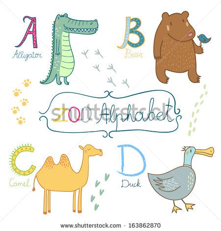 Cute Zoo Alphabet In Vector  A B C D Letters  Funny Animals    