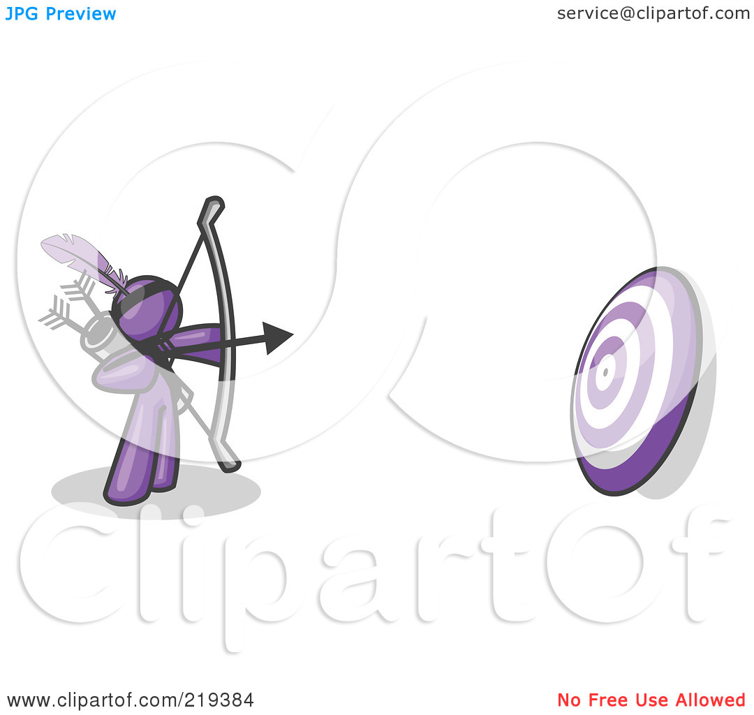 Free  Rf  Clipart Illustration Of A Purple Man Aiming A Bow And Arrow