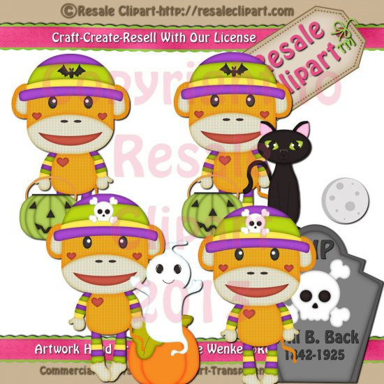 Halloween Sock Monkey 1 Clipart Digital Download By Maddiezee