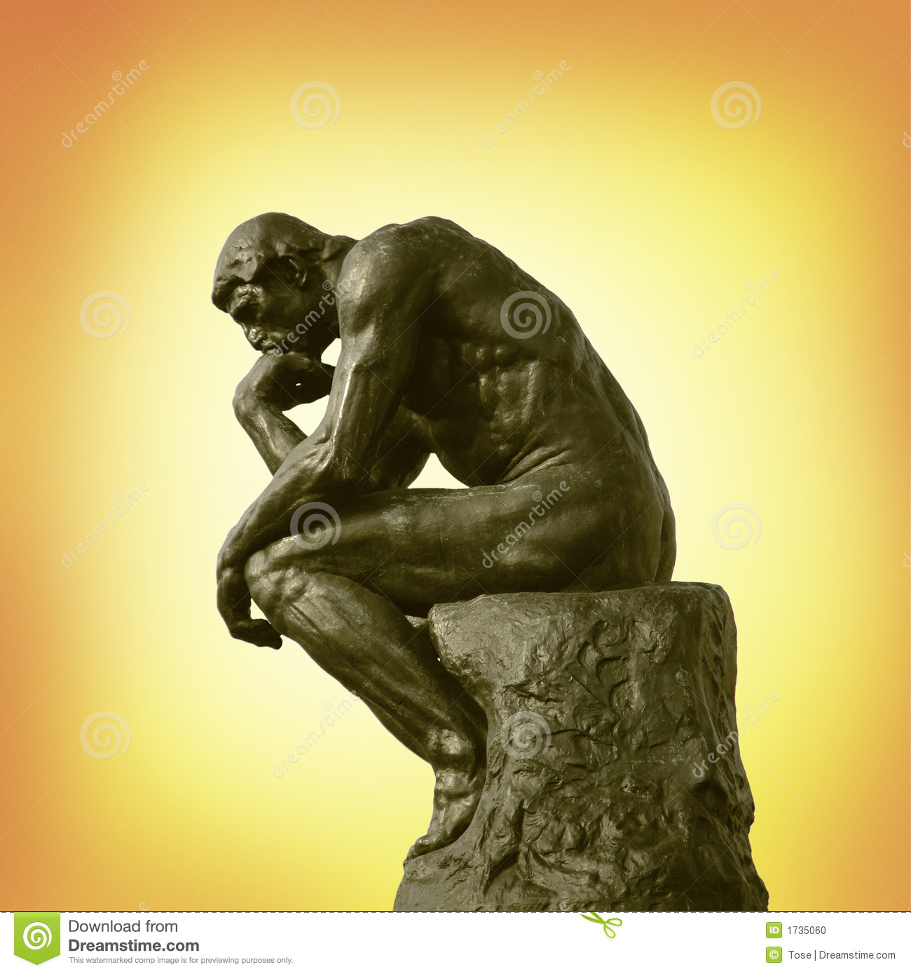 Isolated The Thinker Statue On A Yellow Gradient