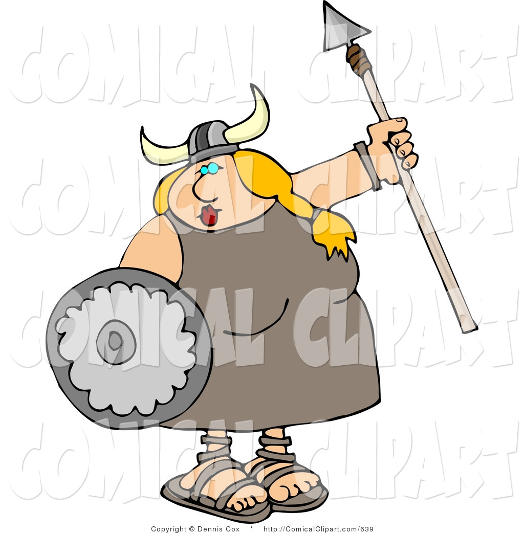 Larger Preview  Comical Clip Art Of A Funny Blonde Viking Woman Armed