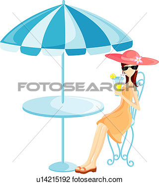 Of Woman Sipping A Drink Under An Umbrella U14215192   Search Clipart