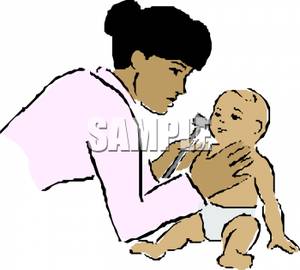 Pediatrician Examining An Infant   Royalty Free Clipart Picture