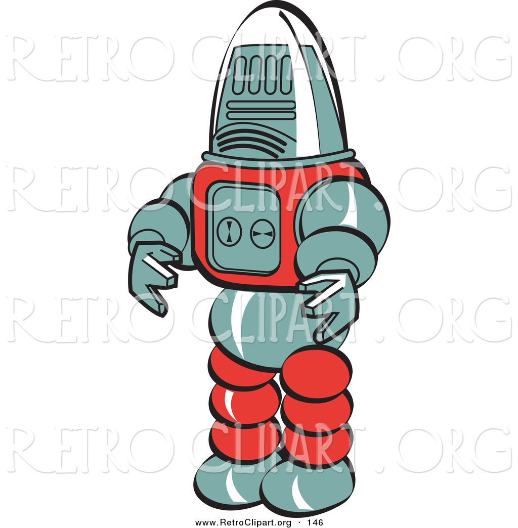 Retro Clipart Of A Robot Toy Looking To The Left By Andy Nortnik    