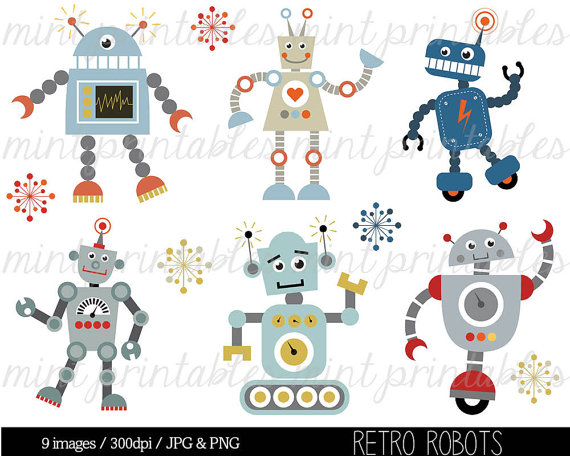Retro Robot Clipart Robot Clipart Birthday Clipart Robots Clipart    